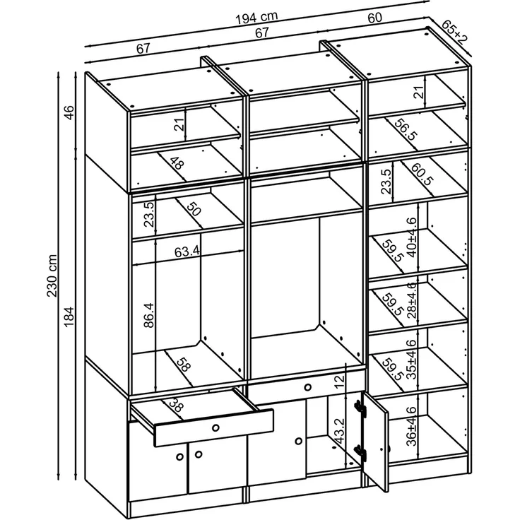 Roomart Schrankwand für Waschküche & Hauswirtschaftsraum - SERIE 1 - 194 cm breit, mit Ausziehbrett & Stauraum, Waschmaschinen-Schrankkombination • Eiche – Bild 5