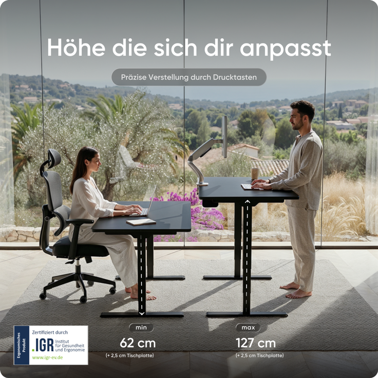 DESKSPACE PRO Plus Höhenverstellbarer Schreibtisch Gestell - Dual-Motor Tischgestell, Elektrisches Tischgestell mit Memory Funktion (Schwarz) – Bild 5