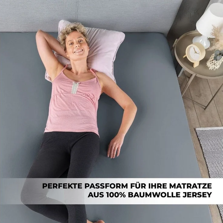 Malika Spannbettlaken aus 100% Baumwolle, 90-100x200, Anthrazit, Jersey Baumwolle, Gummizug: Ja, (2 Stück), Allergikergeeignet, Pflegeleicht und Atmungsaktiv – Bild 4