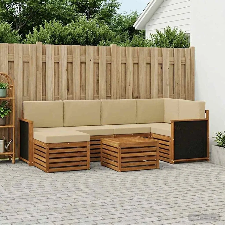 vidaXL Outdoor-Sofagarnitur 7 stk. 5-Sitzer Natur und Beige 3384584 – Bild 1
