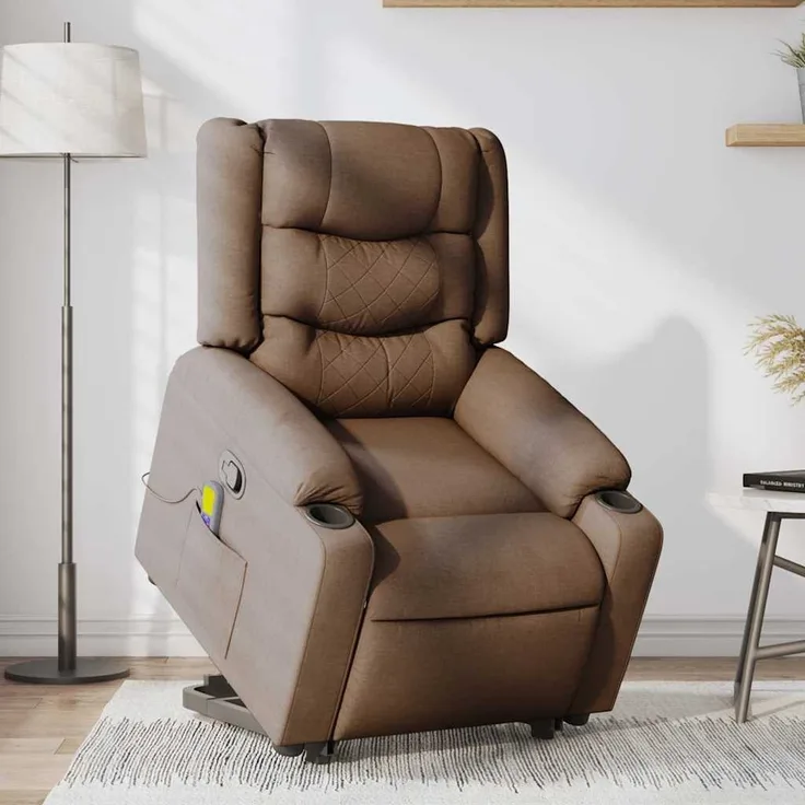vidaXL Massagesessel mit Aufstehhilfe Braun Stoff 3310269