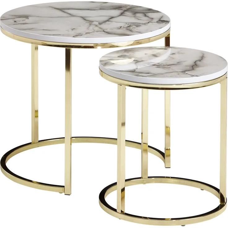 Wohnling Design Beistelltisch 2er Set Marmor Optik Rund, Weiß