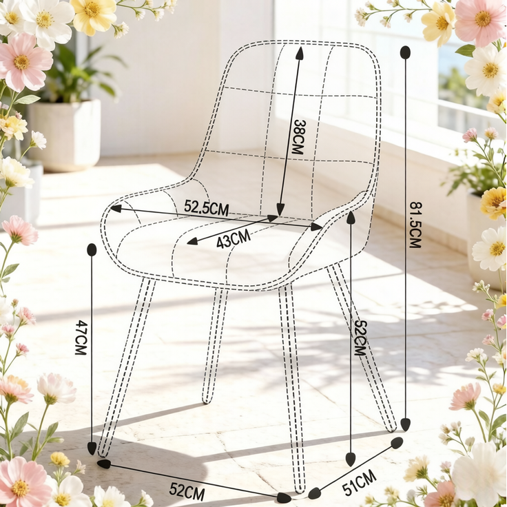 Essstuhl-Set 4er 52,5x43x81,5 cm aus Samt mit Metallgestell und gepolstertem Sitz – Bild 6