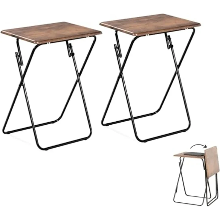 FurnitureR Klappbare Beistelltische, 2er Set, Multifunktional, Tablett Tisch, Sofaside Tisch für Wohnzimmer Esszimmer Büro,Vintage Braun, 48 x 38 x 66,5 cm, – Bild 7