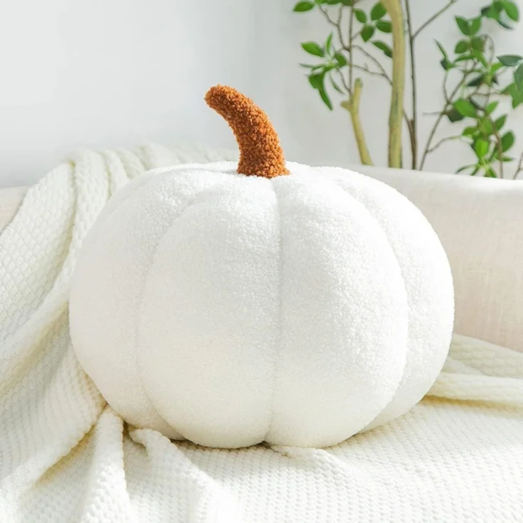 3D Kürbis Kissen 28 cm Plüsch Sofa Cushion, Weiß, Einzeln, Weiche Kürbis Dekokissen – Bild 2