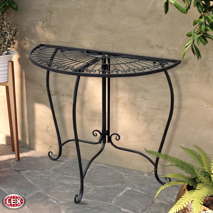 Beistelltisch Metalltisch Garten Vintage Style halbrund klappbar schwarz-kaffeebraun – Bild 3