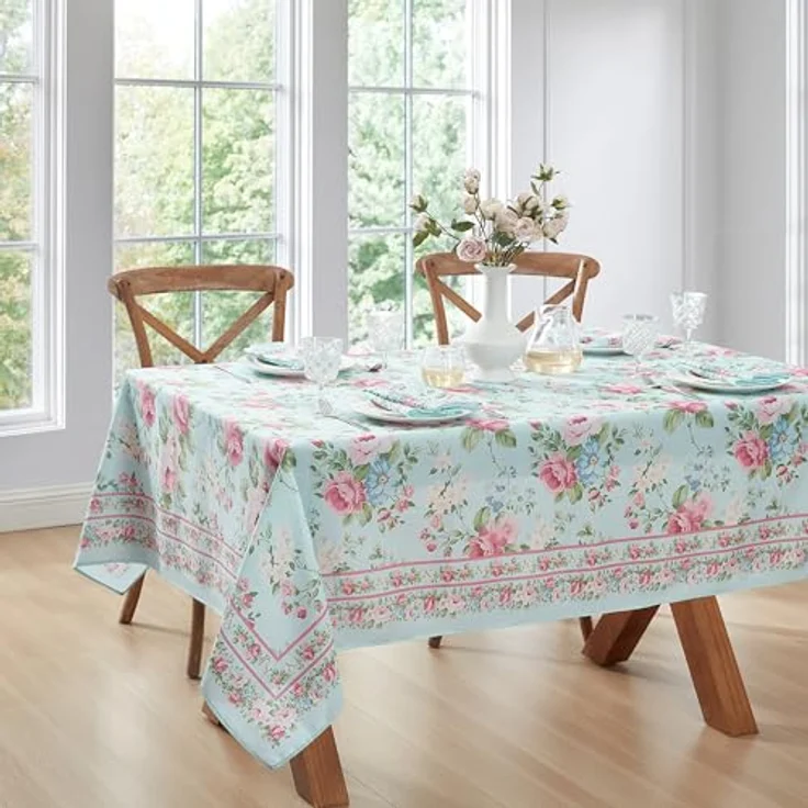 Elrene Home Fashions Rechteckige Tischdecke aus Stoff, Motiv: Frühling und Sommer, Vintage, Blumenmuster, Garten, Landhausstil, 152,4x213,4 cm – Bild 3