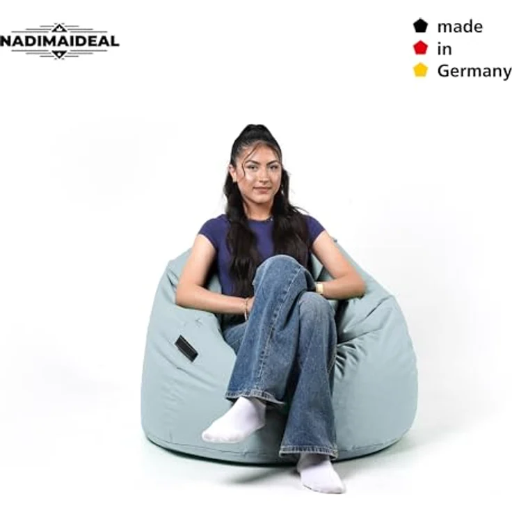 Nadimaideal Sitzsack Tropfenform Kastanie | Bodenkissen für Kinder & Erwachsene | Indoor & Outdoor | Gaming Sitzsack - Sitzkissen - Beanbag | Füllung EPS Perlen (Grau, XXL-Durchmesser 88 cm) – Bild 5
