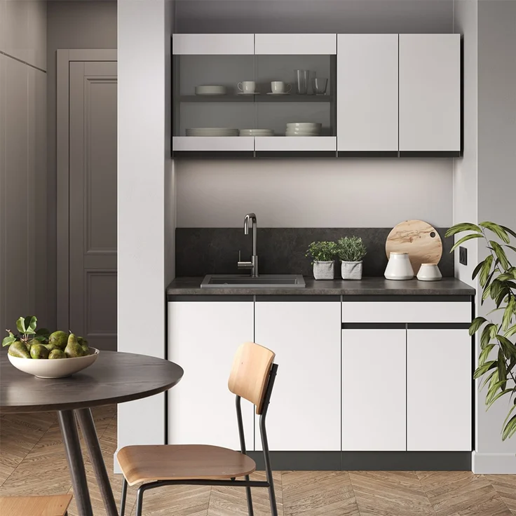 Küchenfront R-Line Weiß 59.6 x 196 cm Möbelfront für den Kühlumbauschrank Vicco – Bild 3