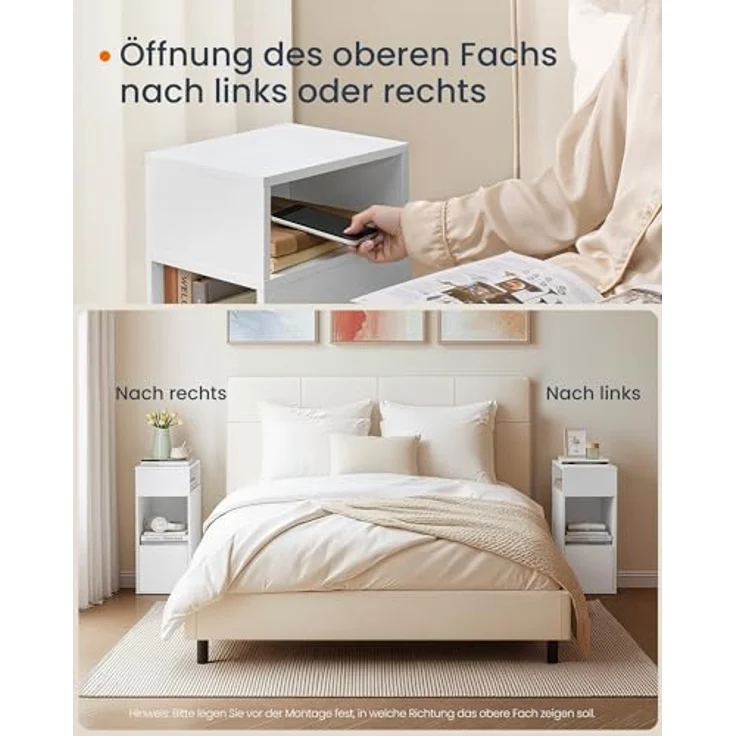 SONGMICS HOME Nachttisch, Toolless-Technologie, superschnelle werkzeuglose Montage, Nachtschrank, 2 offene Fächer, 1 Schublade, Beistelltisch, 30 x 25 x 59,4 cm, schneeweiß LET911WE01 – Bild 7