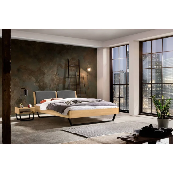 Hasena Massivholzbett Marola Eiche bright mit Polster-Kopfteil 180x220 cm, Komforthöhe 25 cm – Bild 2