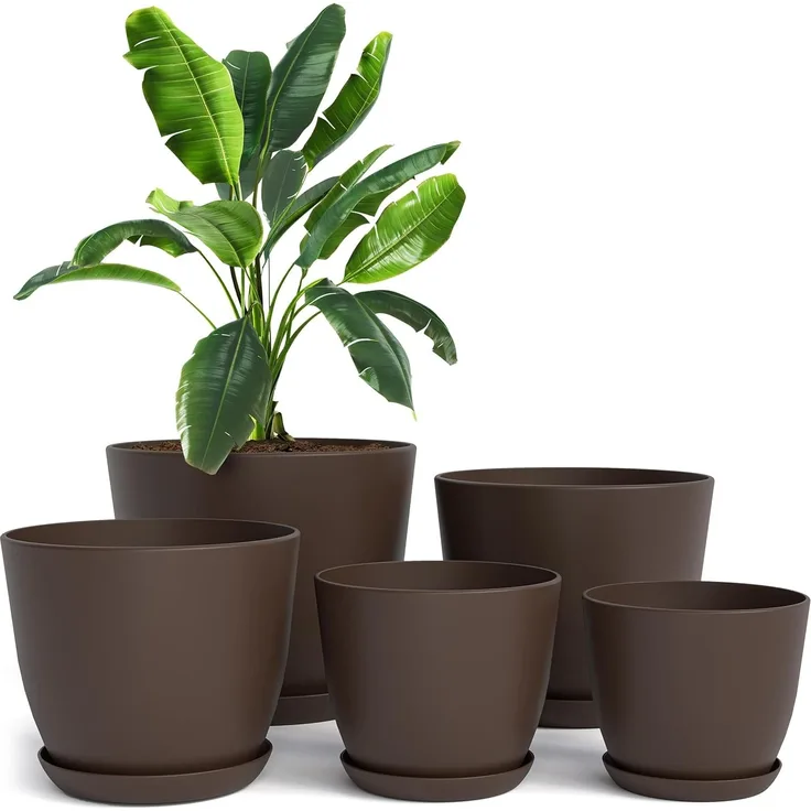 Utopia Home 5er-Pack Blumentopf 18/17/15/13/12 cm Übertopf mit Untertasse Für Küche, Balkon Blumentöpfe mit Untertasse Gartenpflanzen, Baumschule Blumentopf für Zimmerpflanzen Braun.