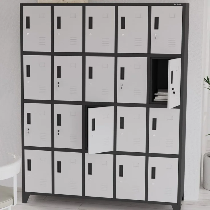 Domator Umkleideschrank 5B4A Fächerschrank Schließfachschrank mit 20 Fächern Wertfachschrank Metall Pulverbeschichtung 172 x 136 x 45 cm (H x B x T) (Anthrazit-Weiß) – Bild 4