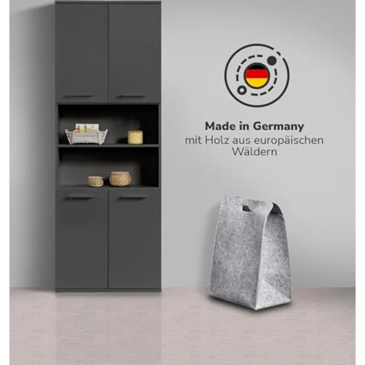 mokebo Hochschrank Der Kapitän (mit 5 Einlegeböden) hoher Badschrank oder Badezimmerschrank Schwarz-Anthrazit – Bild 5