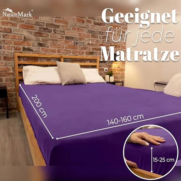NatureMark Spannbettlaken Winter Thermo Fleece Spannbetttuch, 80% Baumwolle und 20% Polyester, Gummizug: rundum, (1 Stück), 140 x 200 cm bis 160 x 200 cm - Lila – Bild 5