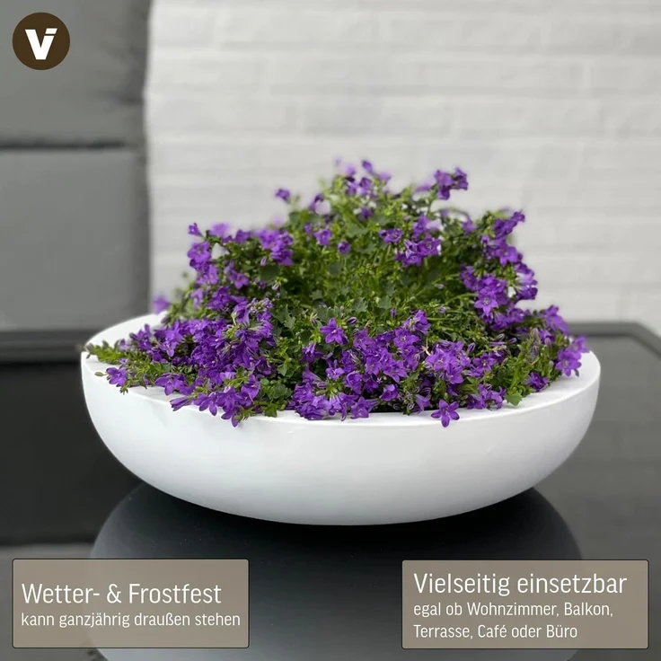 VIVANNO Pflanzschale Fiberglas PLANA Schale, Weiß Matt 43x11 cm – Bild 2