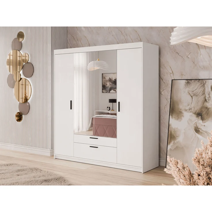Kleiderschrank Elena 4D mit Spiegel (Farbe: Weiß, ohne Aufsatz) – Bild 2
