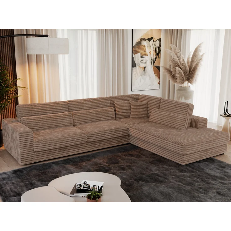 Freistehendes Ecksofa mit lose Kissen, L-form - SAVONA - rechts - Braun Cord – Bild 3