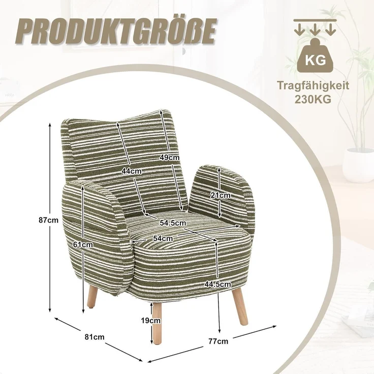 Ohrensessel Relaxsessel Lesesessel Fernsehsessel 77x81cm Olivgrün – Bild 2