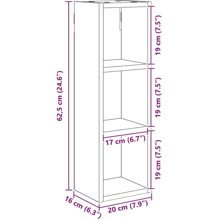 vidaXL Badezimmer-Wandschrank Kunsthandwerk Eiche 20 x 16 x 62,5 cm 889310 – Bild 8