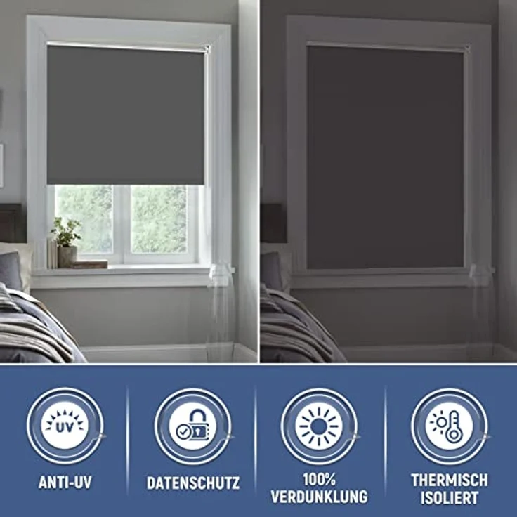 Verdunklungsrollo Klemmfix Rollo ohne Bohren Dunkelgrau B45 x H150cm-Stoffbreite 40cm Fenster Verdunkelung Jalousie Jalousien Sonnenschutz Fenster innen ohne Bohren – Bild 4
