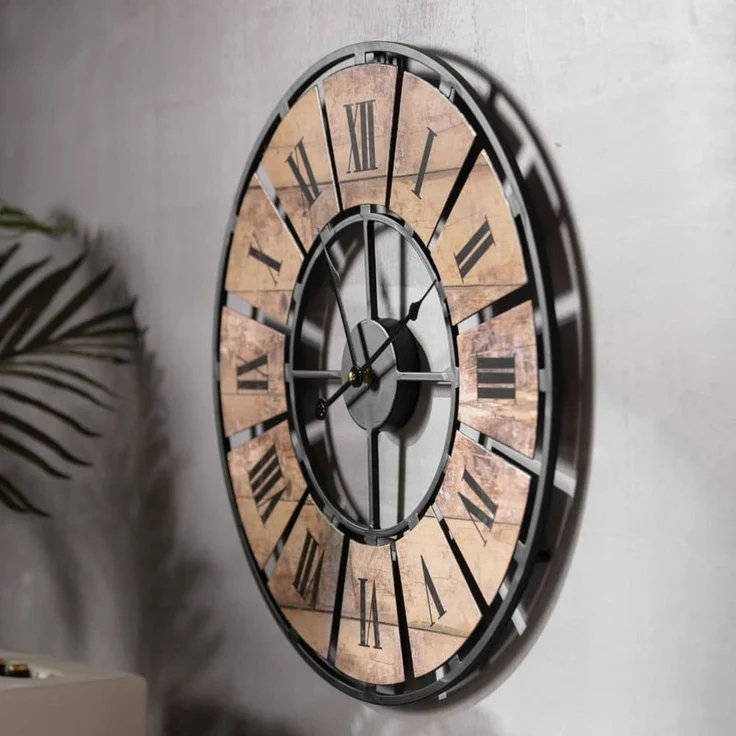 K&L Wall Art Wanduhr Große XXL Vintage Metalluhr Wohnzimmer Uhr XL Retro Küchenuhr (Used Look Metalluhr, leises Quarz Uhrwerk) – Bild 3