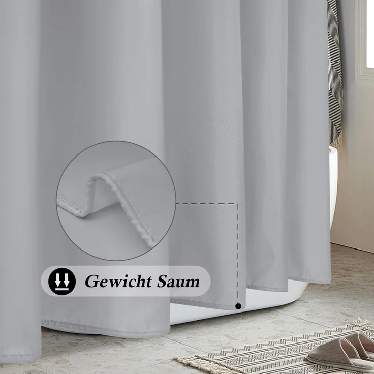 Duschvorhang Extra Größe 200x200 Grau Wasserdicht Antibakteriell 14 Ringe – Bild 3