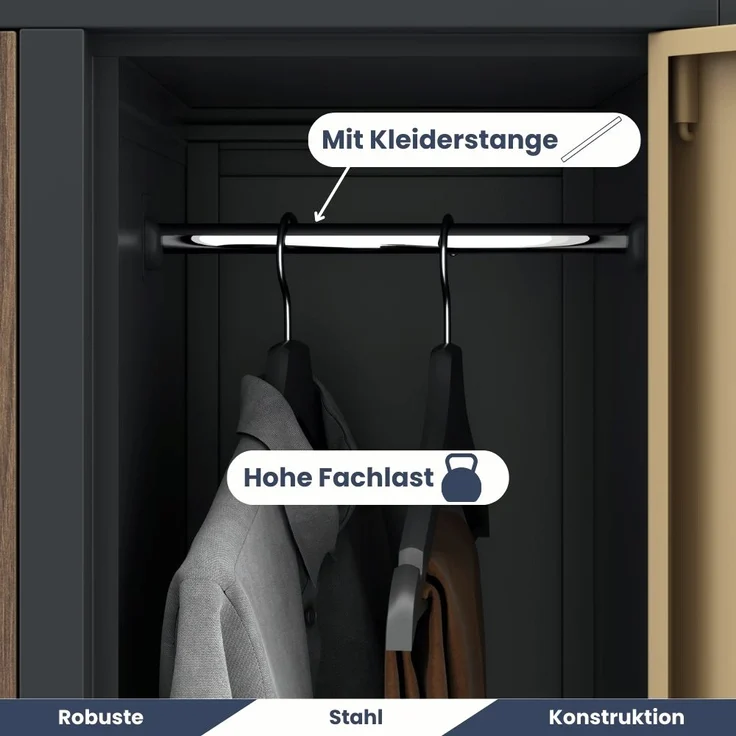 Umkleideschrank Spind BERLIN - 10 Abteile, Etikettenhalter Lüftungsschlitze | Umkleidespind Schließfachschrank Garderobenspind, 172x136x45cm Anthrazit-Nussbaum – Bild 4