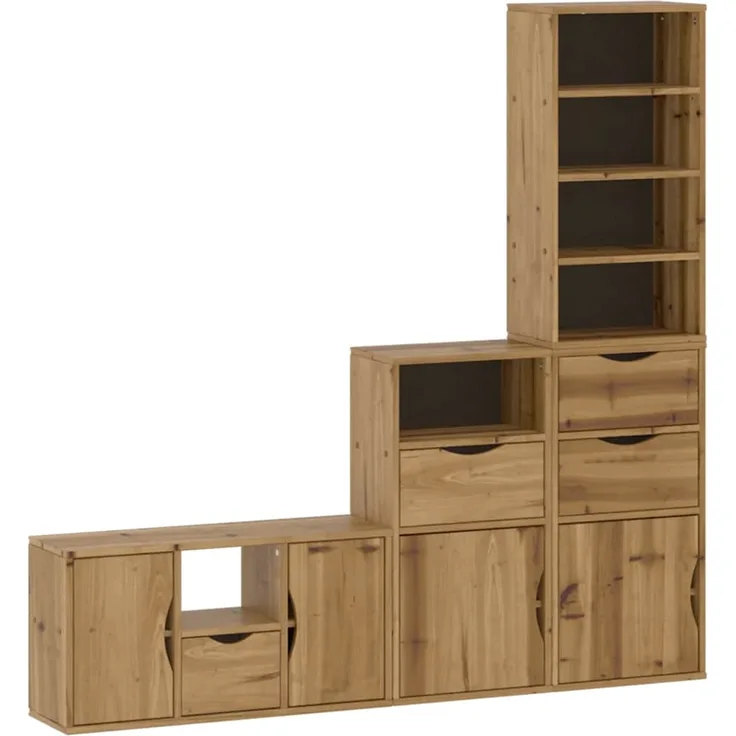 vidaXL 4-tlg. Wohnwand mit Stauraum ODDA Massivholz Kiefer 3365380