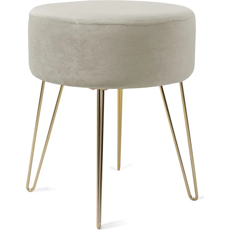 Zedelmaier Runder Sitzhocker Schminktisch Hocker Ottoman Gepolsterter Hocker Metallstütze Beige