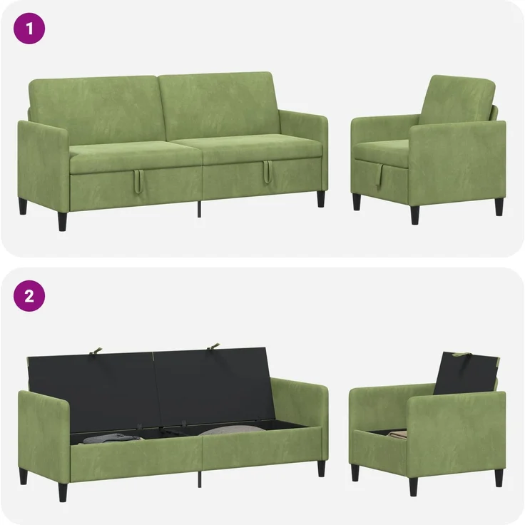 vidaXL Sofa Set mit Stauraum 2 stk. Hellgrün Polyester 3429249 – Bild 7
