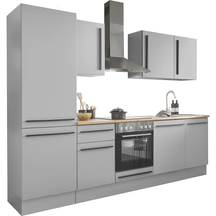 Küchenzeile >Denver< E-Geräte, Spülbecken, Grau / Grau matt - 280x211x60cm (BxHxT) – Bild 1