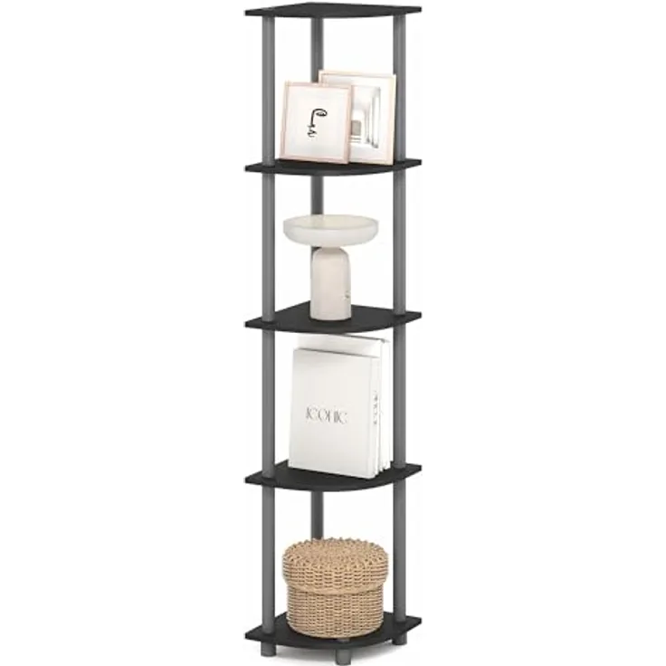 Furinno Turn-N-Tube Eckregal, 5-stöckiges Eck Bücherregal, Offene Aufbewahrungsregale, für Organisation und Aufbewahrung, Wohnzimmer, Home Office, Garage, Schlafzimmer, Rein Schwarz