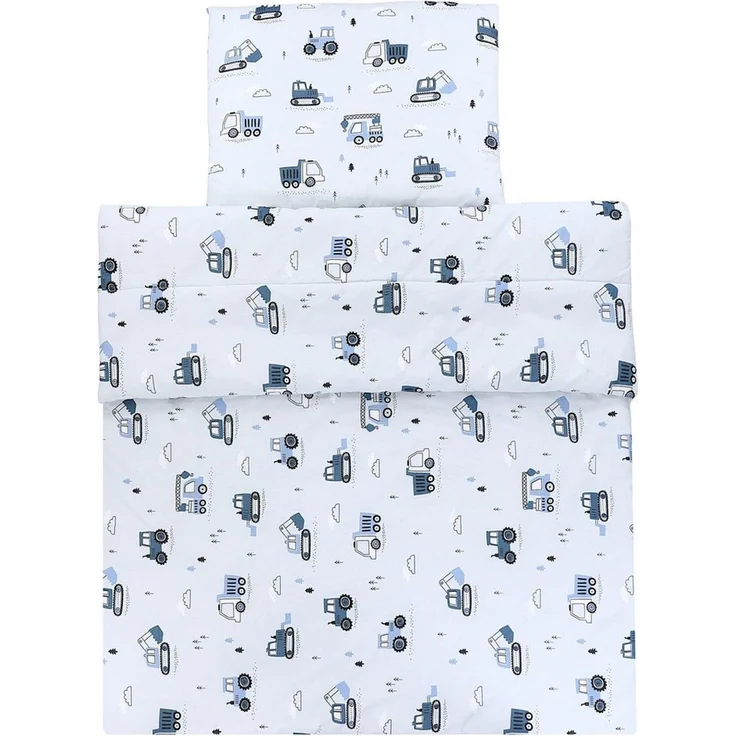 TupTam Kinderbettdecke-Set, Ganzjahresdecke, 2tlg., 1x Bettdecke, 1x Flachkissen, Baufahrzeuge / Bagger / Blau / Hellgrau, 135x100 cm – Bild 3