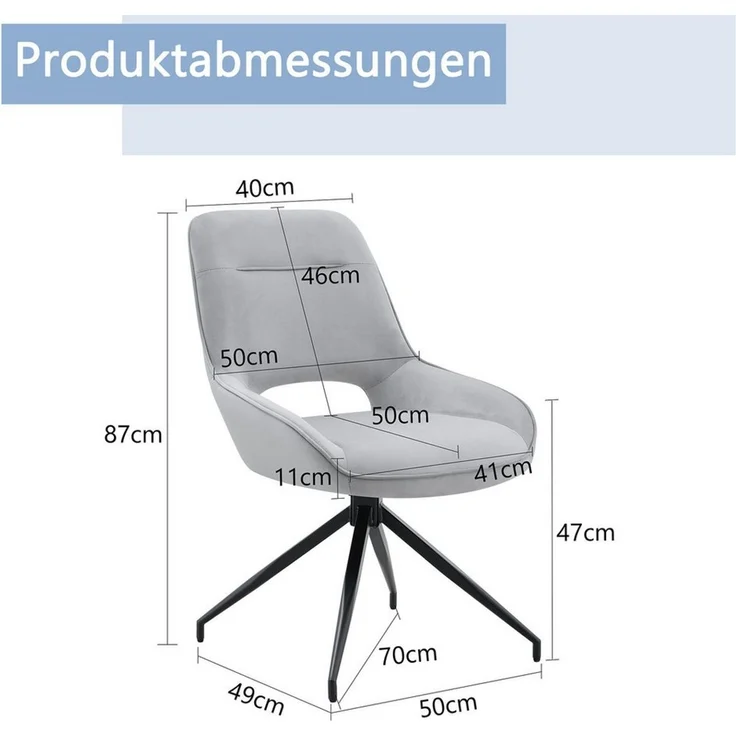 JUFU Drehstuhl 2er Set drehbar 360°mit Lehne & Metallbeine (2 St), Küchenstuhl & Esszimmerstuhl, Stabile Metallbeine – Bild 2