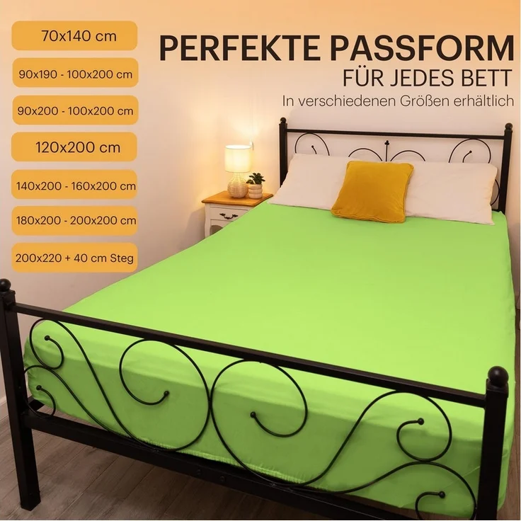 NatureMark Spannbettlaken Jersey Basic Spannbetttuch, 100% Baumwolle, Gummizug: rundum, (1 Stück), in vielen Größen und Farben, bis 40cm Steghöhe, 200x220cm, Apfelgrün – Bild 3