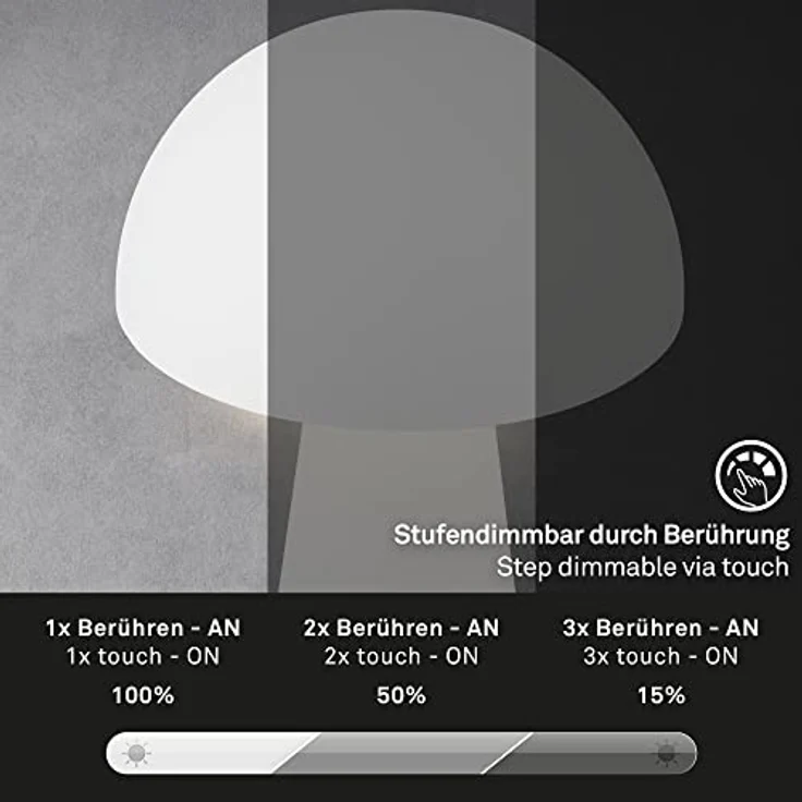 Briloner LED Akku-Tischleuchte Fungo weiß 28 x 16 cm warmweiß – Bild 6