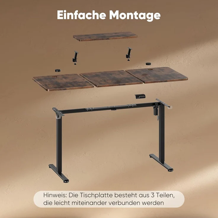 Sweetcrispy Höhenverstellbarer Schreibtisch mit Monitorständer, 140x60 cm Schreibtisch Höhenverstellbar Elektrisch, Ergonomischer Steh-Sitz Tisch, Computertisch Standing Desk, Vintagebraun – Bild 7