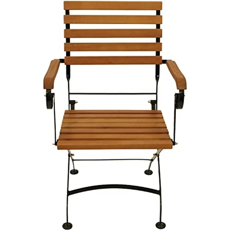 DEGAMO HOFGARTEN Klappsessel mit Armlehnen, Stahl + Eukalyptus, schwarz/braun, 56cm 2-er Set – Bild 4