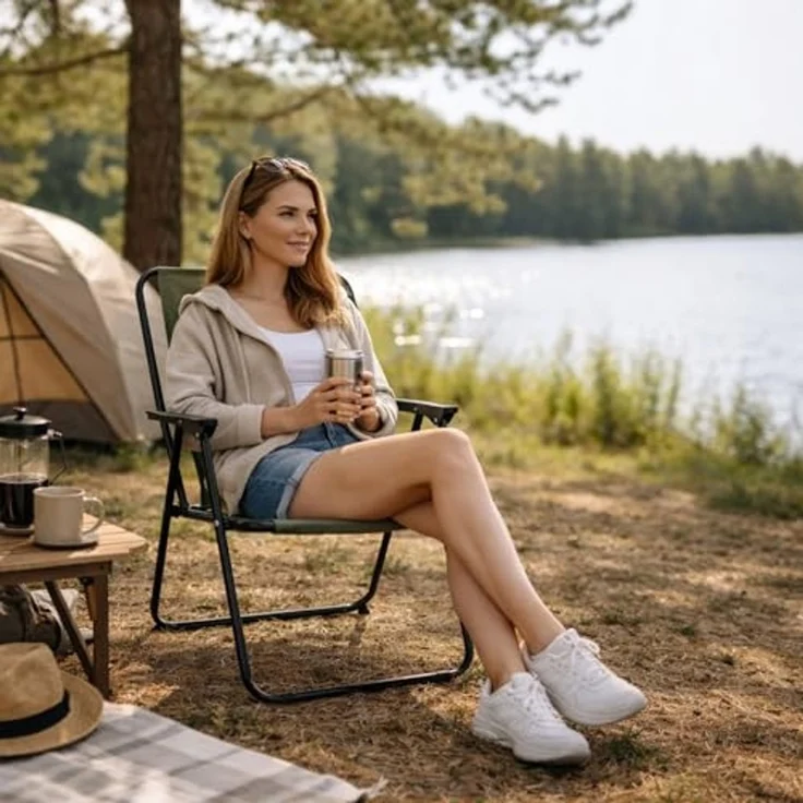 Campingstuhl Klappstuhl Anglerstuhl Stoff Oxfort Metall Olivegrün – Bild 2