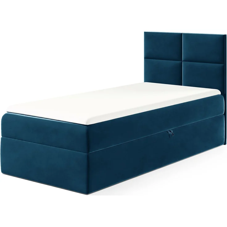 MEBLINI Kinderbett mit Bettkasten MINO 3 90x200 Rechts – H3/Blau Samt Gepolstert Einzelbett mit Matratze - Polsterbett mit Stauraum - Bett mit Kopfteil – Stauraumbett – Bild 1