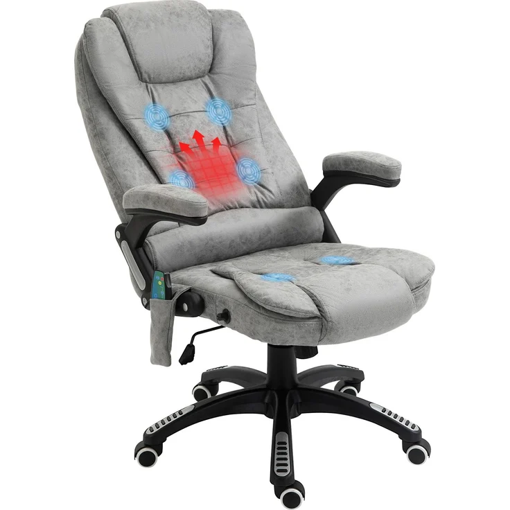 MELAYR, Chefsessel mit Massage- & Wärmefunktion, ergonomisch, verstellbar, bis 120kg, Grau, 67 x 74 x 116 cm – Bild 2