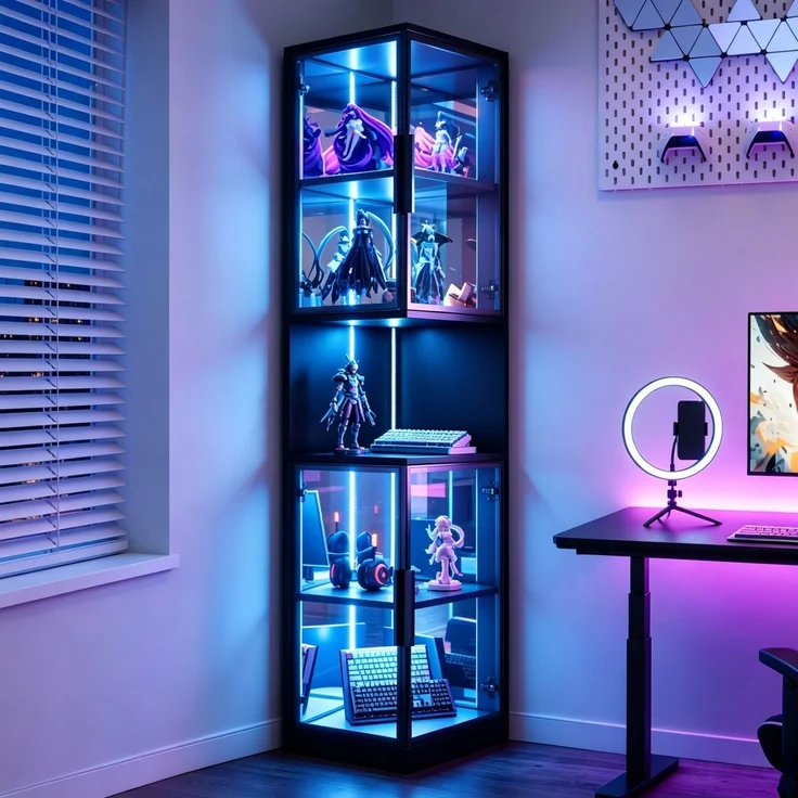 Vitrine B 42 x T 44 x H 205 cm aus Spanplatte mit Glasfront, Spiegelrückwand und LED – Bild 3