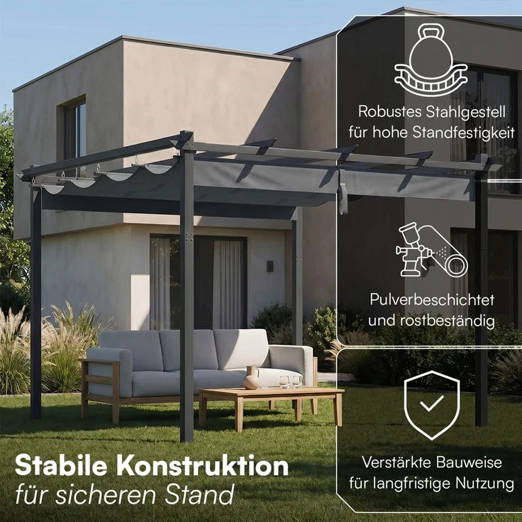 STEELSØN 'Xyriela' Pergola mit Schiebedach, 3x3m, Aluminium, anthrazit/grau, Gartenpavillon, wetterfest, Pavillon mit freistehender Terrassenüberdachung – Bild 2