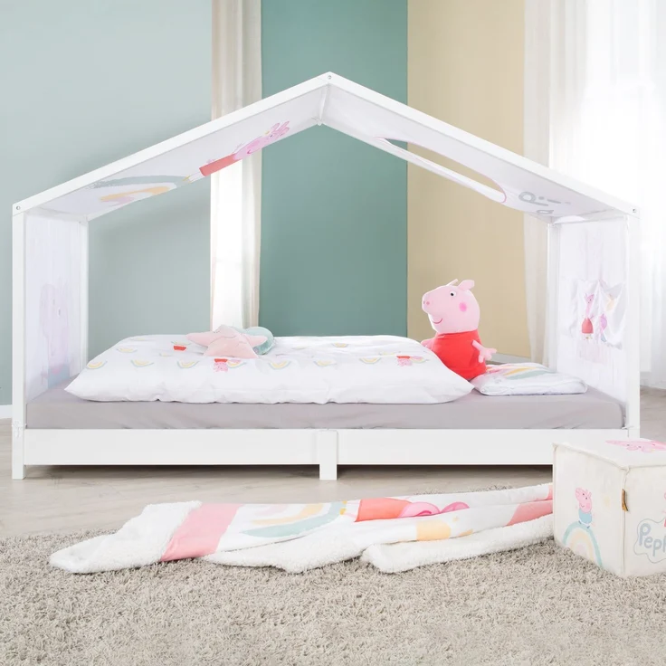 roba Bezug für Montessori Hausbetten 90 x 200 cm im Peppa Pig Design - Passendes Zubehör zum Umbau in Himmelbett - Inkl. 3 Aufbewahrungstaschen & Dachfenster – Bild 8