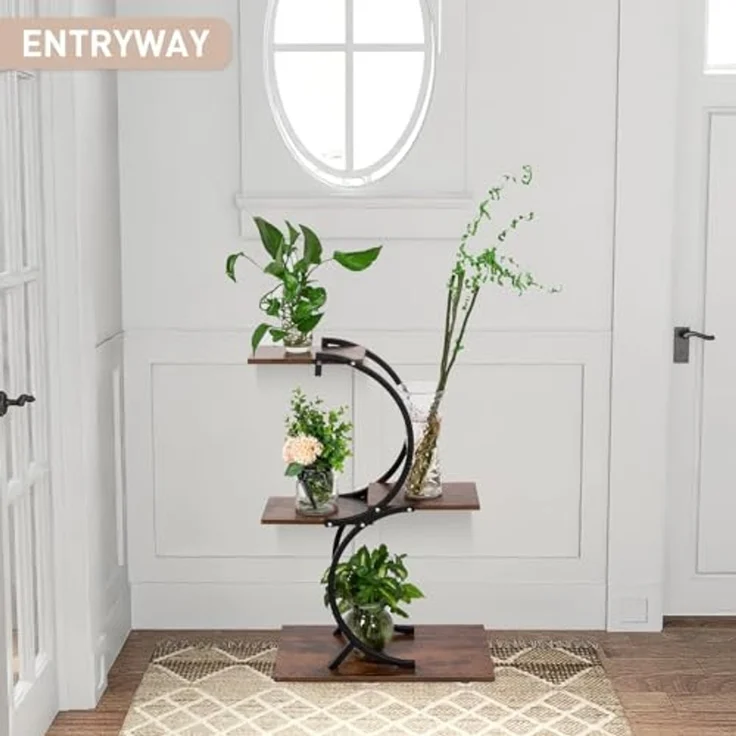 Todeco Pflanzenregal indoor, 5 Etagen Pflanzenständer aus Metall, Mehrstöckig Blumenständer für Indoor Outdoor Garten Balkon Deko – Bild 2