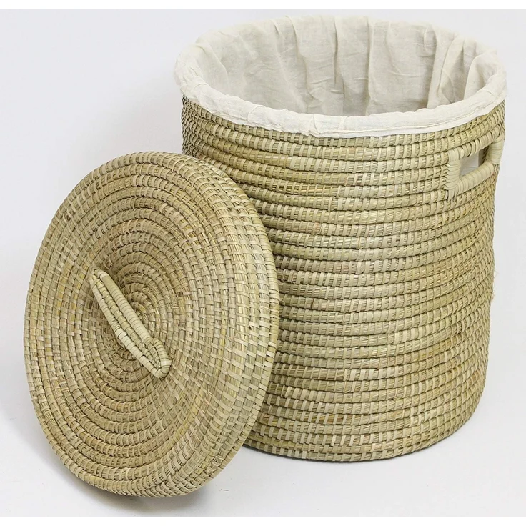 Dekoleidenschaft Wäschekorb aus Seegras mit Deckel, Wäschesammler mit Textileinlage, in 2 Größen, Wäschetonne Wäschebox Aufbewahrungskorb Wäschebehälter Laundry Basket – Bild 3
