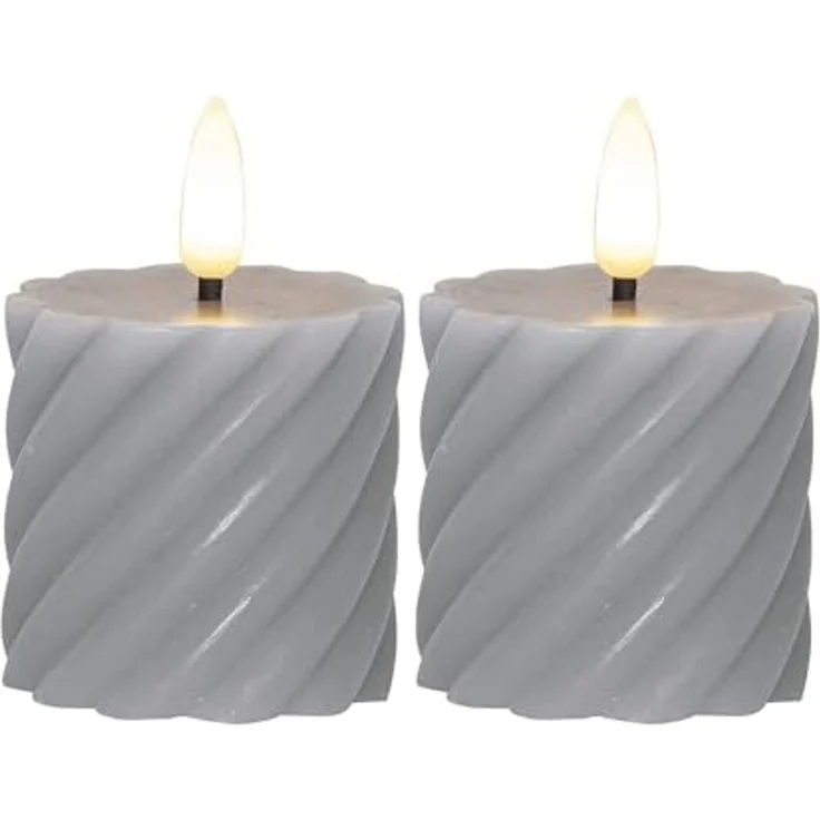 LED Blockkerzen Swirl aus Wachs 2er-Set mit Batterie und Timer, 75cm – Bild 1
