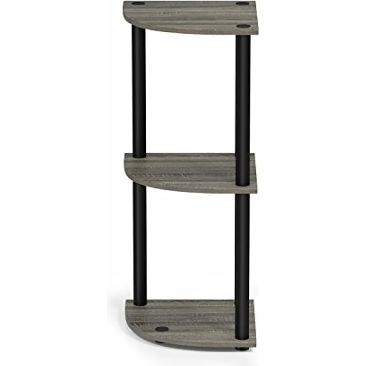 Furinno kompaktes Eck-Mehrzweck-Regal mit 3 Ebenen, holz, Französische Eiche Grau/Schwarz, 29. 46x29. 46x75. 18 cm – Bild 6