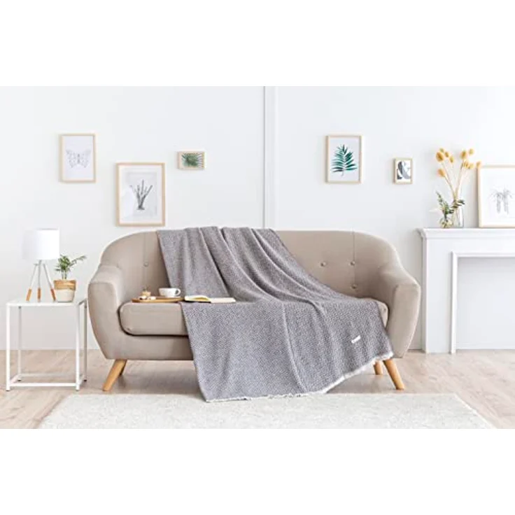 Todocama Extra weiche Baumwolldecke, Vier Jahreszeiten, Mehrzweck-Tagesdecke, Sofaüberwurf, Tagesdecke, Sofaüberwurf, dunkelgrau, PRCMAMSGROS, 230x240 cm – Bild 5